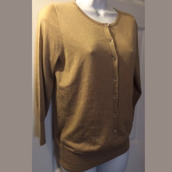 NWT J. CREW Collection Gold Beige Sweater Knit Buttons Cashmere Metallic Scoop - Picture 2 of 8